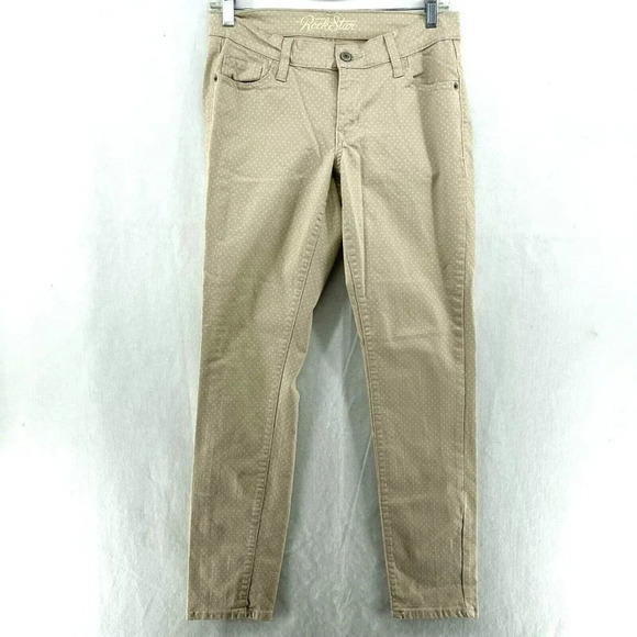 Old Navy Rockstar Jeans Women's Sz 8 Khaki Beige White Polka Dot Skinny Stretch - Picture 1 of 10